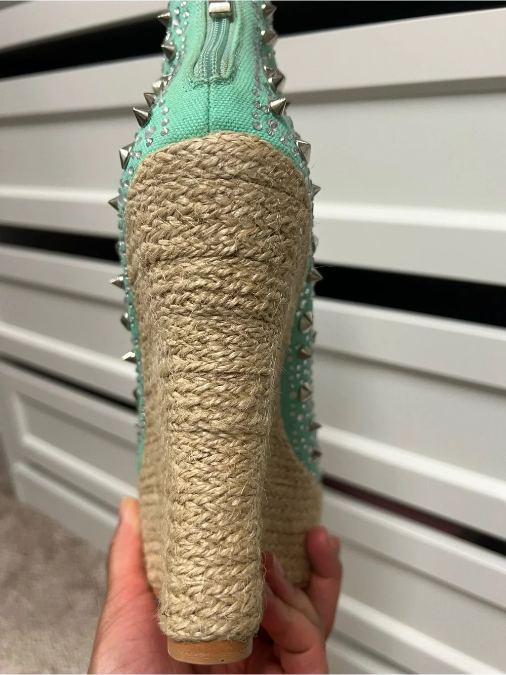 Studded Mint Green Wedge Peep-Toe Booties